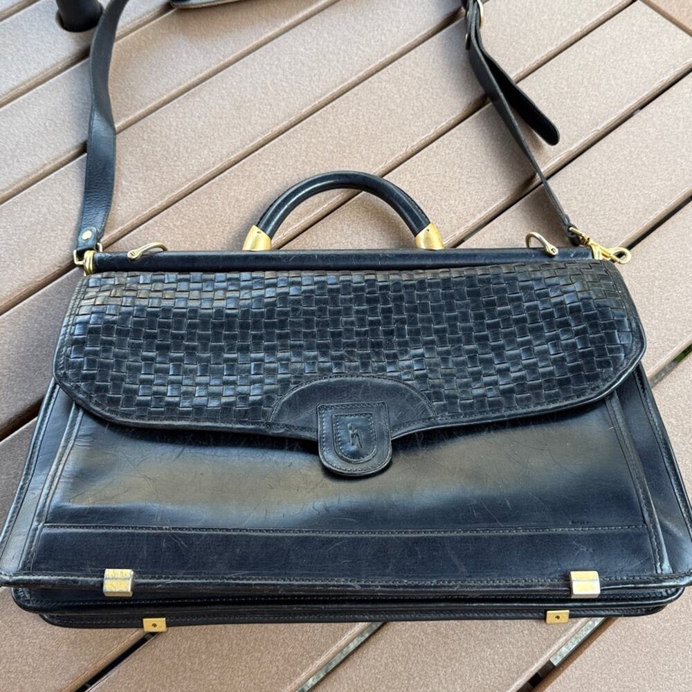 Vintage Hartmann By Lombardo Leather Flap Over Double Gusset Briefcase Zippered
